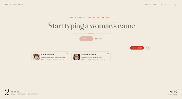 Name 100 Women